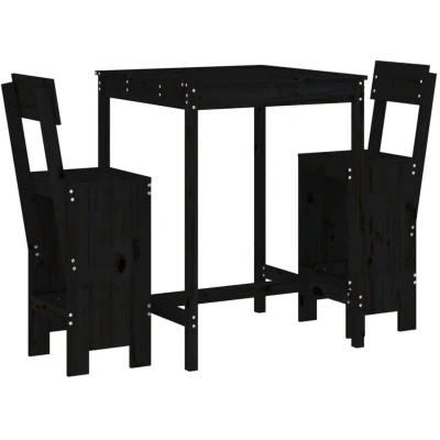 Image of vidaXL 3 Piece Garden Bar Set Black Solid Wood Pine