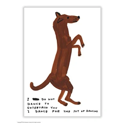Image of Official David Shrigley Funny Humorous &#039;Dancing Dog&#039; Postcard Sold by Brainbox Candy