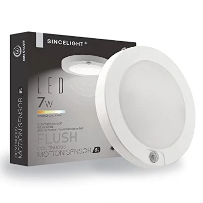 Image of SINCELIGHT PIR Motion Sensor 7W LED Ceiling Light (Φ6&#039;/146mm), Automatically ON/Off, Cool White 6000K, Flush Mount for Closet Light, Under Cabinet Damp Use