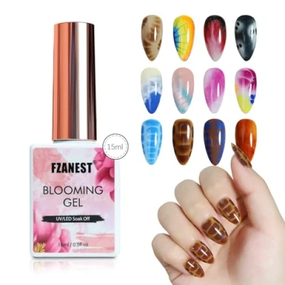 Image of FZANEST Clear Blooming Gel 15ml Blossom Nail Polish Art Design For Spreading Effect Marble Natural Stone UV LED Soak Off