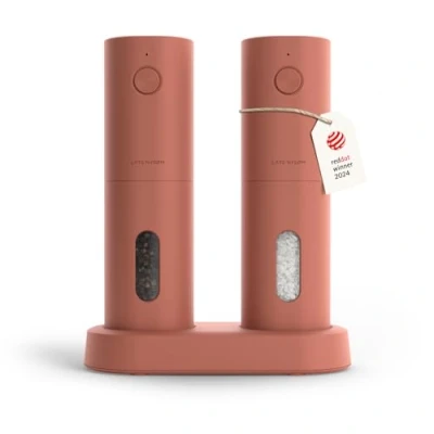Image of LARS NYSØM Electric Salt and Pepper Grinder Set I Automatic Mills with Adjustable Ceramic USB Rechargeable Spice (Brick Red)