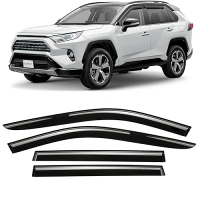 Image of CLIM ART wind deflector for/compatible with Toyota RAV4 2019 2024, SUV door rain deflectors,car accessories, car deflectors, tape on 4 pieces, Dark
