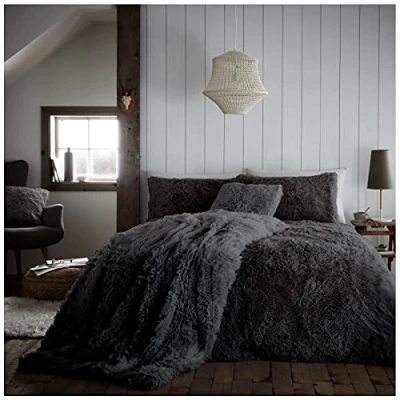 Image of GC GAVENO CAVAILIA Fleece Duvet Cover, Snuggle Warm Double Bedding Set, Cuddle Fluffy Quilt Covers, Charcoal