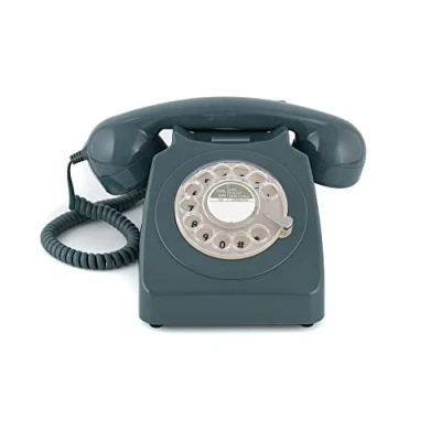 Image of GPO 746 Rotary 1970s Style Retro Landline Telephone, Classic Telephone with Ringer On/Off Switch, Curly Cord, Authentic Bell Ring for Home, Hotels Grey
