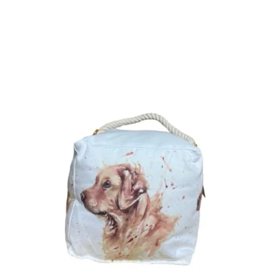 Image of Assorted Doorstop Door Stop Stopper Filled Heavy Faux Leather Novelty Wedge (Golden Retriever Cube Doorstop)