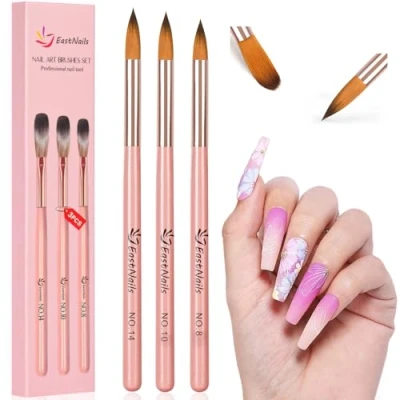 Image of URAQT 3PCS Acrylic Nail Brush, Art Brushes Set, Pens Tips Builder Professional Manicure Drill Drawing Brush Tools for DIY Designs, Rose Gold