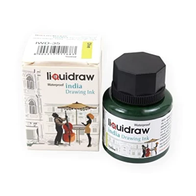 Image of Liquidraw Coloured Drawing Ink India Ink, Waterproof 20 Assorted Colours, 35ml Indian Inks for Artists (Olive)