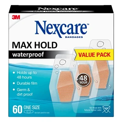 Image of 3M Max Hold Nexcare Waterproof Bandages: One Size 60 Count, 1.25 in. x 2.5 (Clear)