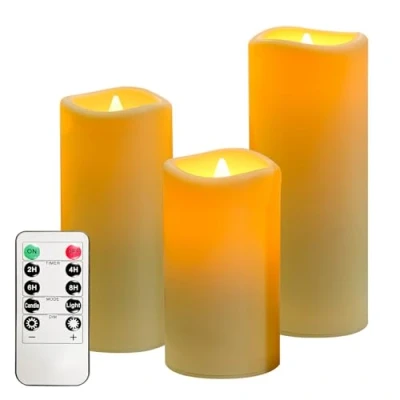 Image of OSHINE Waterproof Led Flameless Candles,Set of 3 Ivory, D2.2 x H5, 6&quot;, 7&quot;,Battery Operated Flickering Candles,Outdoor with Remote Control Timer Function,Electric Plastic Candles,for Home Party Decor