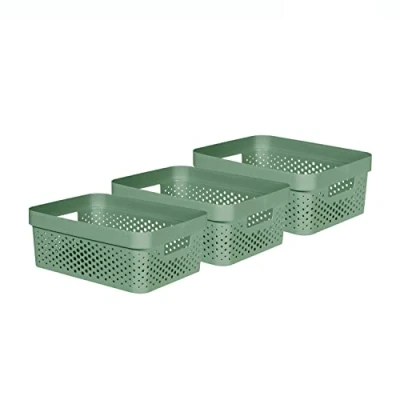 Image of Curver Infinity Dots Set of 3 100% Recycled Medium Storage Baskets 11 Litres Green