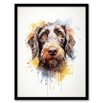 Image of Artery8 Wirehaired German Pointer Lovers Gift Watercolour Pet Portrait Painting Artwork Framed Wall Art Print A4
