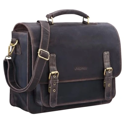 Image of STILORD &#039;James&#039; Leather Business Briefcase Vintage for Men Women Shoulder Bag Laptop 14 Inch Teacher and Office, Colour:Dark Brown