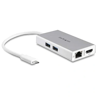 Image of StarTech.com USB C Multiport Adapter Travel Docking Station w/ 4K HDMI 60W Power Delivery Pass Through, GbE, 2pt A 3.0 Hub Portable Mini Dock for Laptop White (DKT30CHPDW)