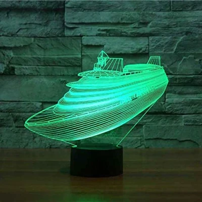Image of LED Night Light 3D Cruise Ship Styling Illusion Lamp, 16 Colors Changing with Remote Control Kids Bedside Lamps, Birthday Gift for Boys Girls, Room Decoration Lamp