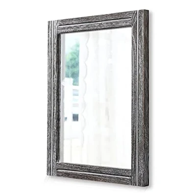 Image of AAZZKANG Rustic Mirror Wood Framed Wall 50x40cm Rectangle Decorative Bedroom Bathroom Vintage