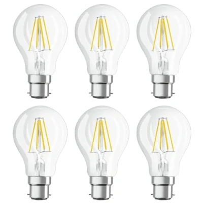 Image of Osram LED Filament Classic 7W = 60W BC/B22 GLS Light Bulb Clear Warm White 2700K Dimmable (Pack of 6)
