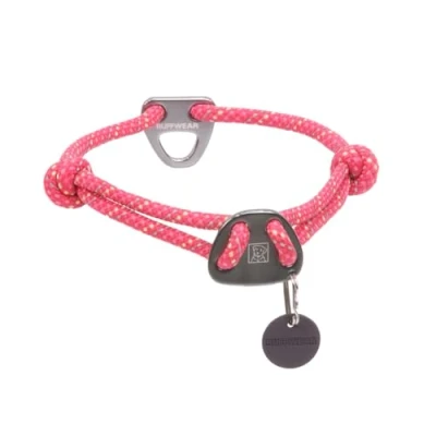 Image of Ruffwear Knot a Collar Large Dog Collar, Climbing Rope Reflective Pet with Aluminum V ring Lead Attachment, Anti Tangle lead, Secure Locking Carabiner, Size L (51 66cm), Fireweed Pink
