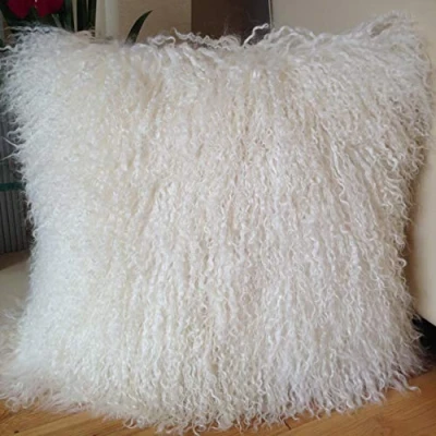 Image of NATURAL WHITE 45 * 45CM GENUINE MONGOLIAN SHEEPSKIN LAMB WOOL FUR CUSHION COVER