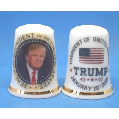 Image of Birchcroft Porcelain China Collectable Thimble Donald Trump with Family