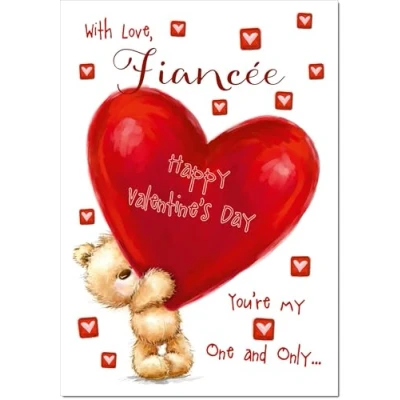 Image of doodlecards Fiancee Valentine&#039;s Day Card Teddy and Giant Love Heart Large A4 Size with Plain Envelope
