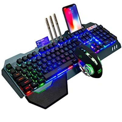 Image of Wireless 2.4 GHz Rechargeable Keyboard Mouse Combo Set QWERTY layout 3800mAh Long Battery Life Unifying USB Receiver Rainbow Backlit Gamer 2400DPI 7 Color Breathing Optical Mice with PC