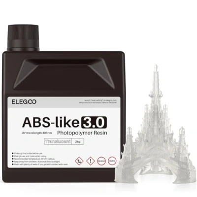 Image of ELEGOO Upgraded ABS Like Resin 3.0, 405nm UV Curing 3D Printer with Higher Precision and lower Shrinkage, Enhanced Strength Toughness Photopolymer for LCD Translucent 2KG