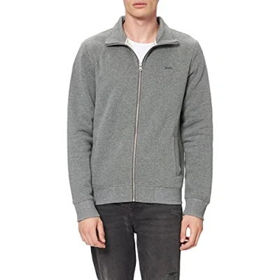Image of Superdry Men&#039;s Vintage Logo Emb Zip Track Cardigan Sweater, Rich Charcoal Marl, S