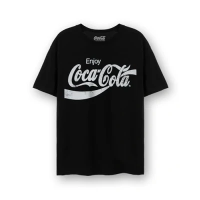 Image of Coca Cola Mens T Shirt Adults Classic Logo Short Sleeve Graphic Tee in Black Distressed Enjoy Vintage Apparel Top