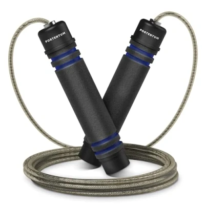 Image of Skipping Ropes for Adults &amp; Kids, PORTENTUM Speed Rope Soft Memory Foam Handle Tangle free Adjustable Rope&amp;Rapid Ball Bearings Fitness Workouts Fat Burning Exercises Boxing Length Adjuster
