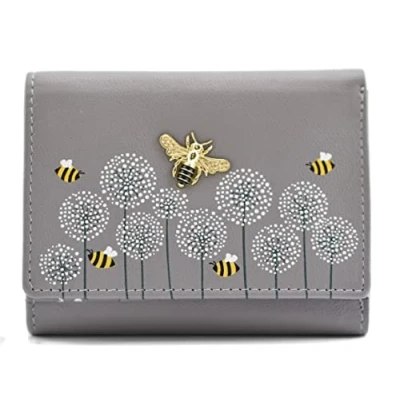 Image of Mala Leather Moonflower Tri Fold Bee Purse 3552 56 (Grey)