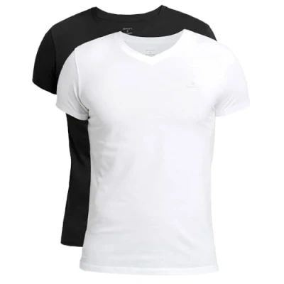 Image of GANT Men&#039;s V Neck T Shirt 2 Pack, Black/White, L
