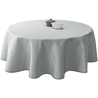 Image of Le linge de Jules Stain Resistant Tablecloth Peacock Grey/Black/Saffron Round 160 cm