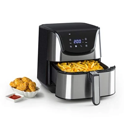 Image of Klarstein AeroVital Deluxe Hot Air Fryer, Deep Low Fat, 1700 W, 5.4 L Volume, LCD Touch Display, 8 Pre Installed Programmes, Stainless Steel, Thermostat, Timer, Economical, Silver