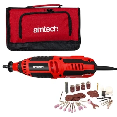 Image of Amtech Mini Rotary Tool DIY for Engraving, Sanding, Drilling and More, Easy to Use with 6 Speed Settings, Corded, Electric, Lightweight Ergonomic, Accessories Included (135W, 230V)