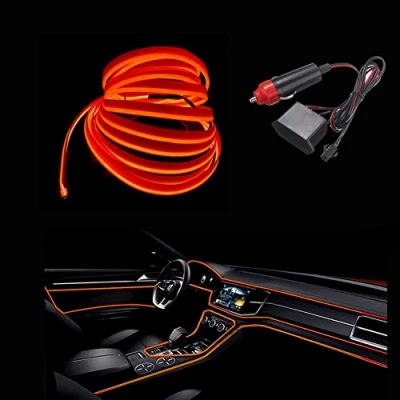 Image of Balabaxer El Wire Orange Interior Car LED Strip Lights, 5m neon 12V with Fuse Protection for Automotive Decoration 6mm Sewing Edge