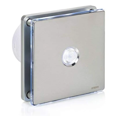 Image of STERR Silver Bathroom Fan 4 inches / 100 mm with LED + PIR Extractor Stainless Steel Front Modern Look BFS100LP S 10 W