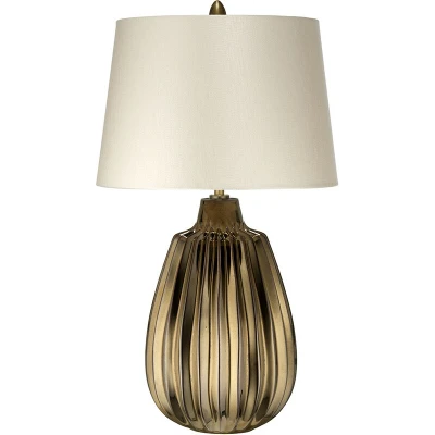 Image of Newham 1 Light Small Table Lamp, Bronze Ceramic , Pearl shade, E27