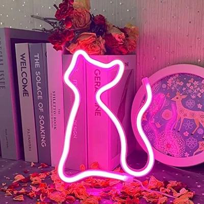 Image of UExnkj Y Cat Neon Sign LED Light Pink Night Sign, Wall Gift for Girls Christmas Birthday Party