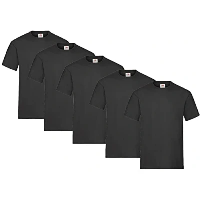 Image of Fruit of the Loom Men&#039;s T Shirt Pack 5, 5 Black + 1 Hl Purchase Notepad, M