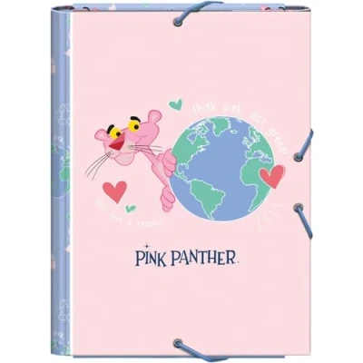 Image of Dohe School Folder with Flaps and Elastic Bands Folio Size 26.5 x 35 cm, Capacity 100 Sheets, Hard Cardboard Cover, Folder, Supplies Pink Panther EcoPink