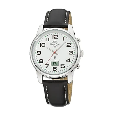 Image of Master Time MTGA 10814 12L Radio Quartz Men&#039;s Analogue Watch with Digital Date Leather Strap, Strap.