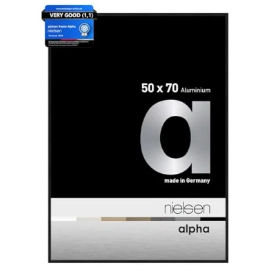 Image of nielsen Alpha Photo Frame 50x70cm Aluminium Picture Frame, Black with Protective Float Glass and Push Turn Clips Jet Matt