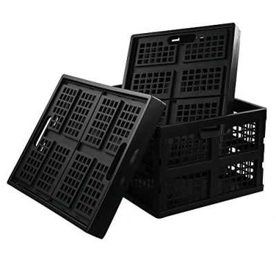 Image of Yarebest Foldable Plastic Crates, Set of 3 Crate for Storage, Black
