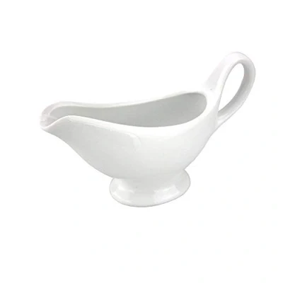 Image of Small White Sauce Jug,White Porcelain Ceramic,Steak Gravy Boat Tableware Kitchen Pouring Condiment Bowl with Handle (L)