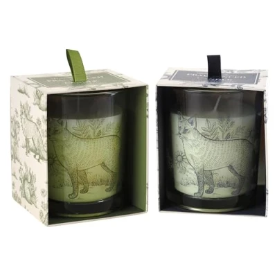 Image of BWG Scented Candles Glass Jars Woodland Fox Oak/Violet Fragrances Set of 2