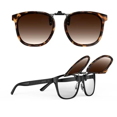 Image of Goiteia Oversized Clip on Sunglasses over Prescription Glasses Women Men,Fashion Framed Design for Discreetly Concealing Your Glasses,Easy to Put and Take off One handed (Earth Tortoise)