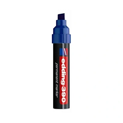 Image of edding 390 Permanent Marker Blue 1 Pen Wide Chisel Nib 4 12 mm Waterproof, Quick Drying Multi Purpose Marker, Universal for Cardboard, Plastic, Wood, Metal, Glass, Pebbles, Canvas