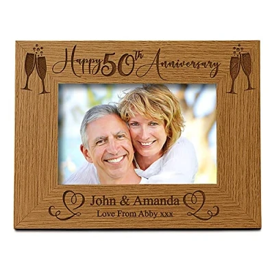 Image of ukgiftstoreonline Personalised 50th Wedding Anniversary Wooden Photo Frame Gift (4 x 6 Inch)