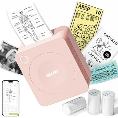 Image of Nelko Sticker Printer, PM230 Mini Printer Bluetooth Portable Maker with 3 Rolls, for DIY Creation, Study Notes, Pictures, Receipts, List, Multiple Templates Phone &amp; Tablet, Pink
