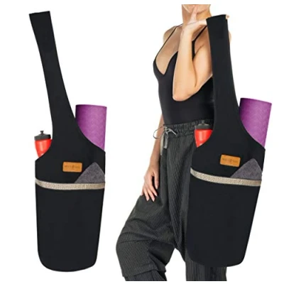 Image of ALLEN &amp; MATE Unisex Yoga Exercise Mat Bag with Large Size Pocket, Big Capacity Tote Shoulder Carrier for Men Women (Black)